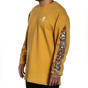Sullen Art Collective Torched Tatoo Thermal Yellow‎ Gold Sweatshirt Skulls Fire